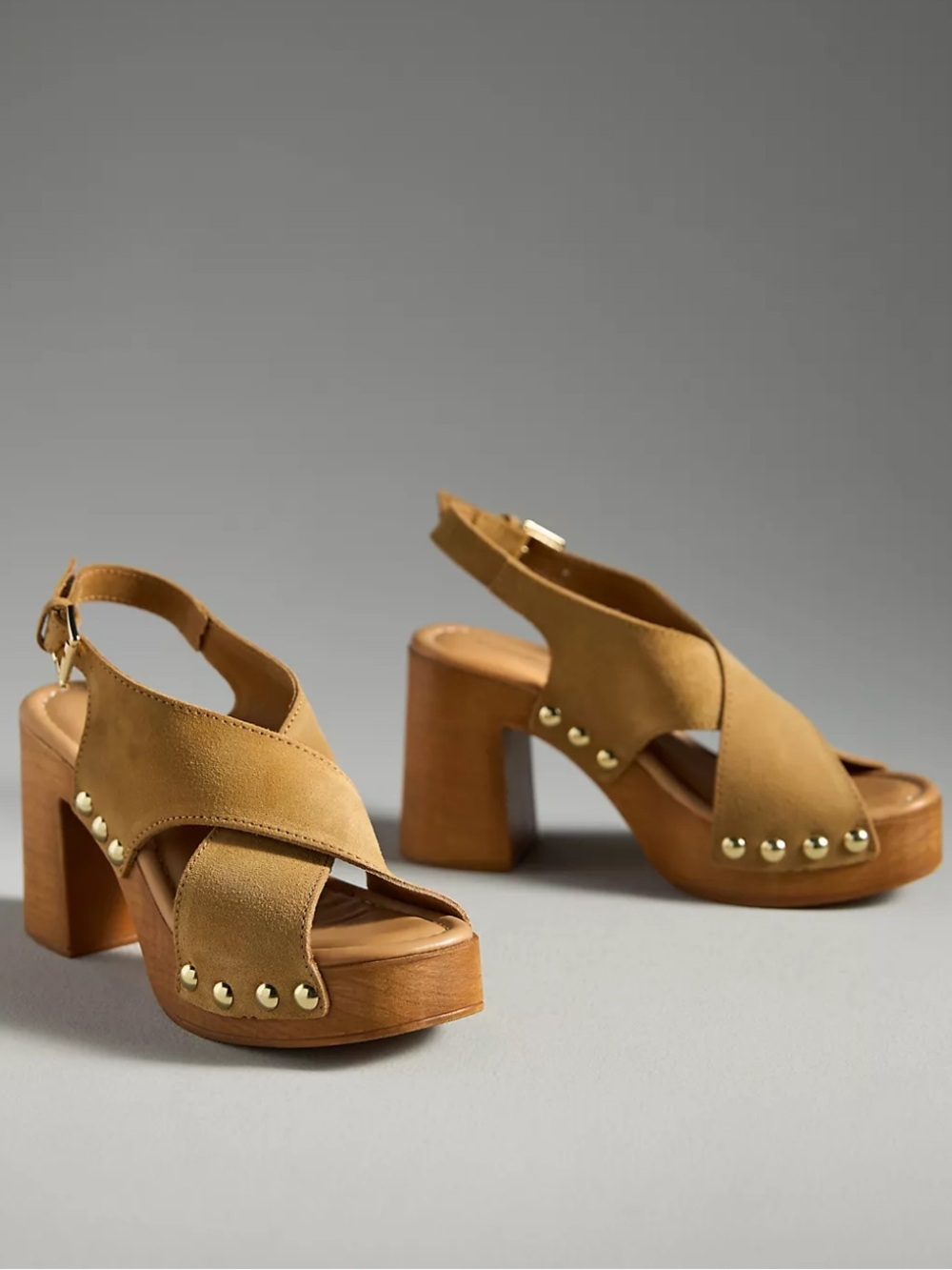 By Anthropologie Studded Wood-Bottom Platform Sandals